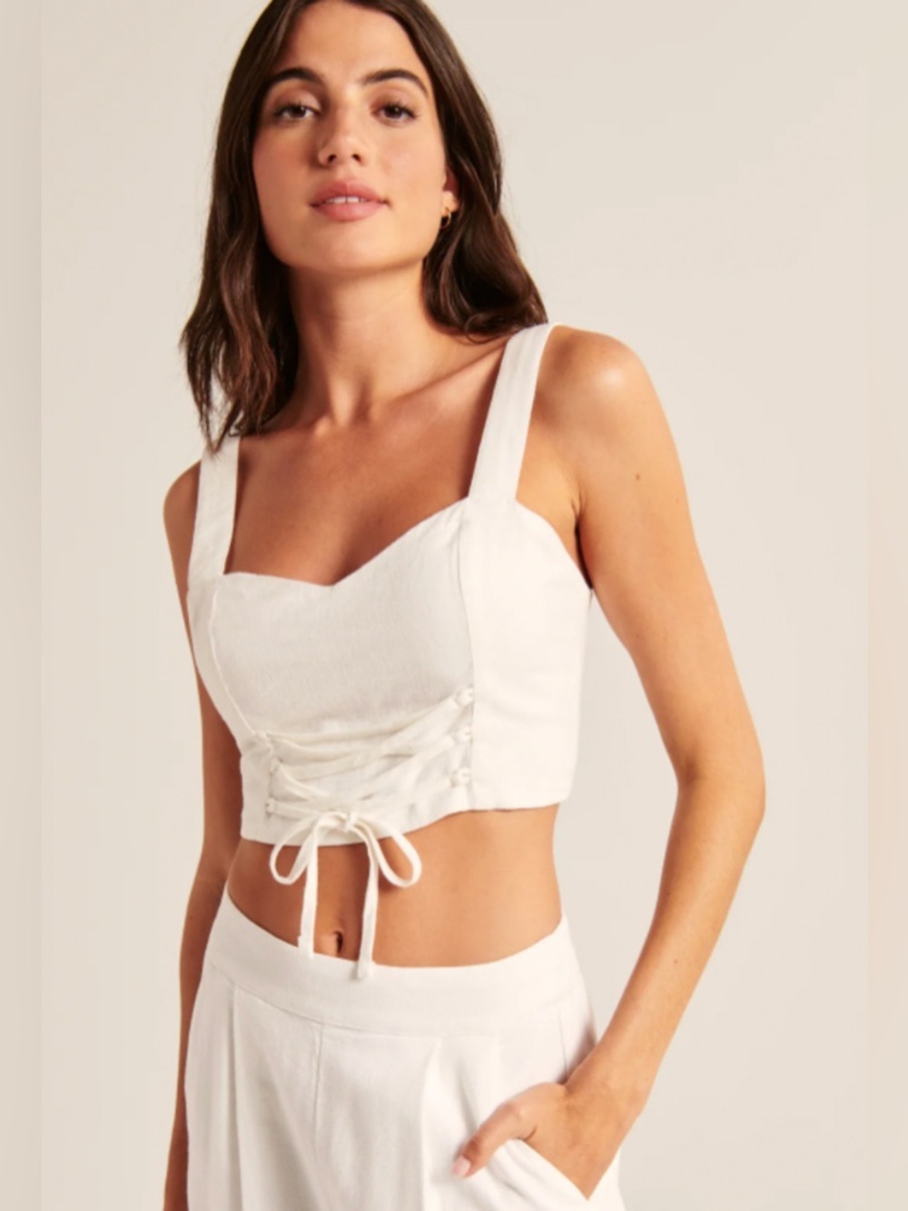 Abercrombie & Fitch White Lace-Up Crop Top